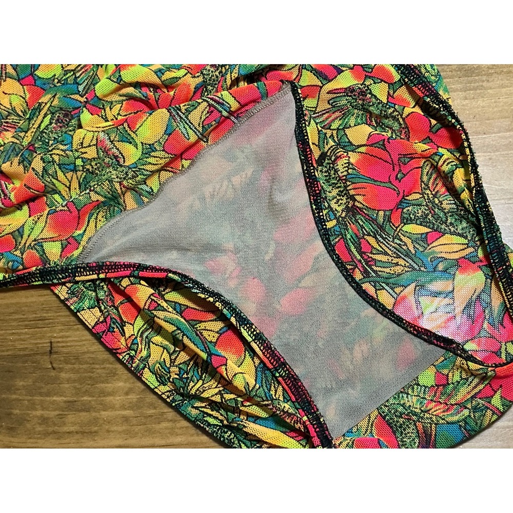 90's Solar Tan Through One Piece Swimsuit size 13/14 Neon Scoop Back Size 13/14 - Picture 10 of 10